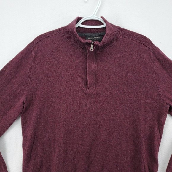 Banana Republic Sweater Men's Long Sleeve 1/4 Zip Pullover High Neck Purple Med - Picture 6 of 12